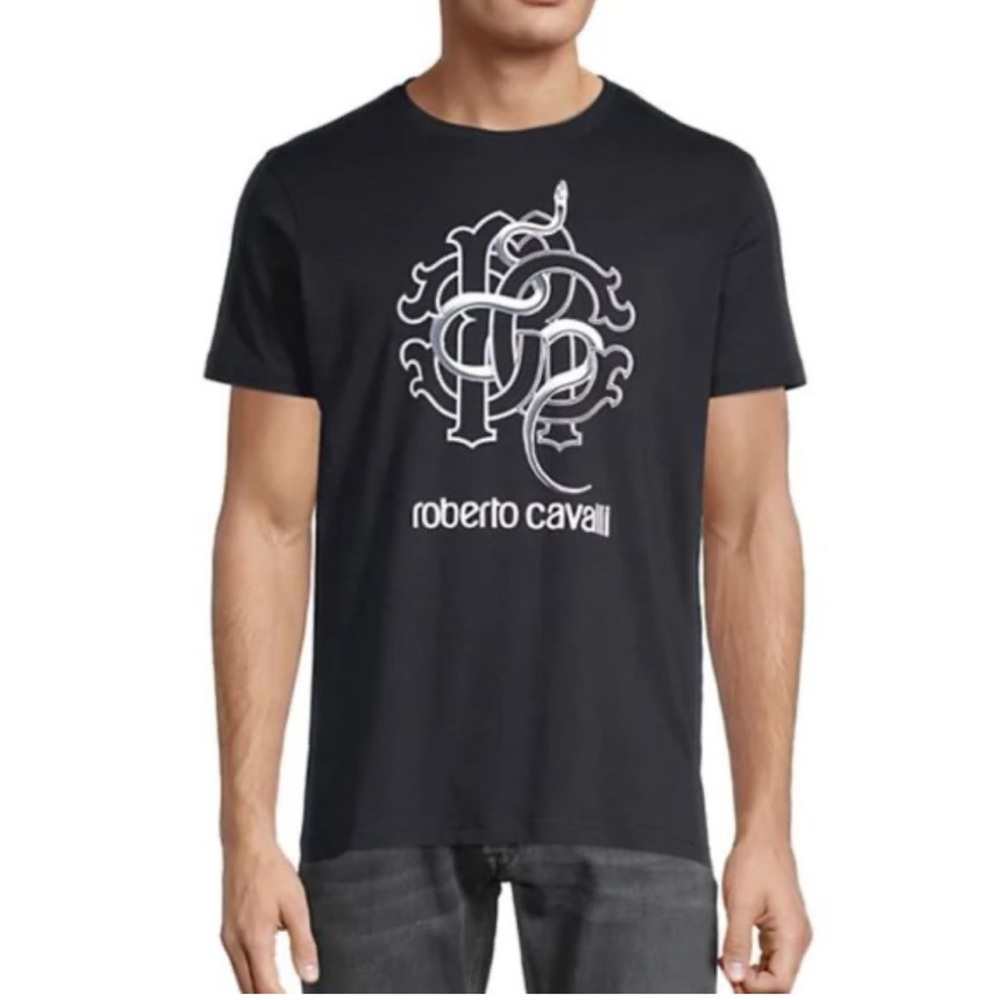 Roberto Cavalli Graphic Logo Cotton T-shirt Black - Large